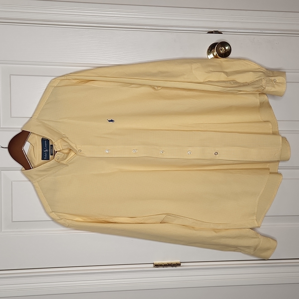 Ralph lauren classic fit yellow white micro-Checked shirt size 17 ½ 36/37